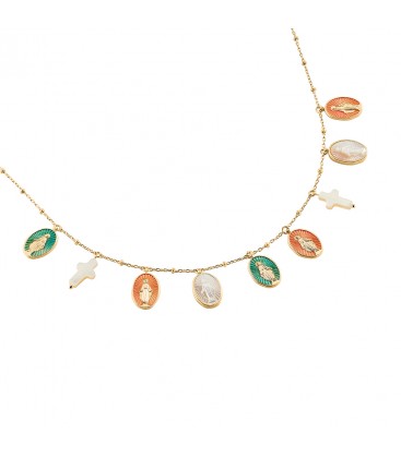 Collar Corto Agatha Paris Evening Baño Oro, Esmalte Multicolor y Cruces Nácar - 2680245-256-TU